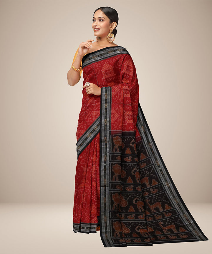 Maroon black peacock motif cotton handwoven nuapatna saree