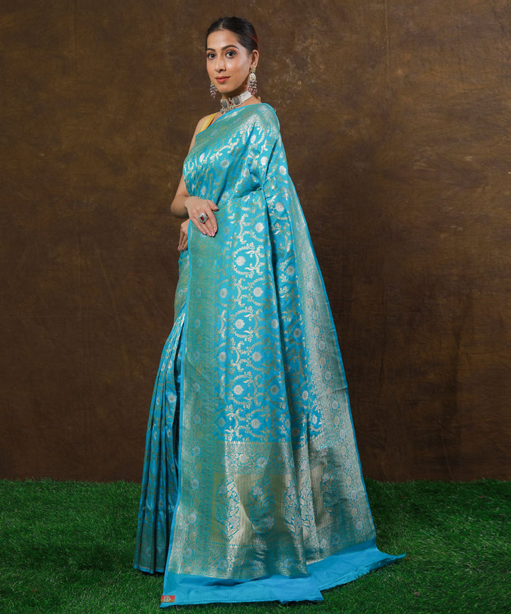 Sky blue jangla silk handwoven banarasi saree