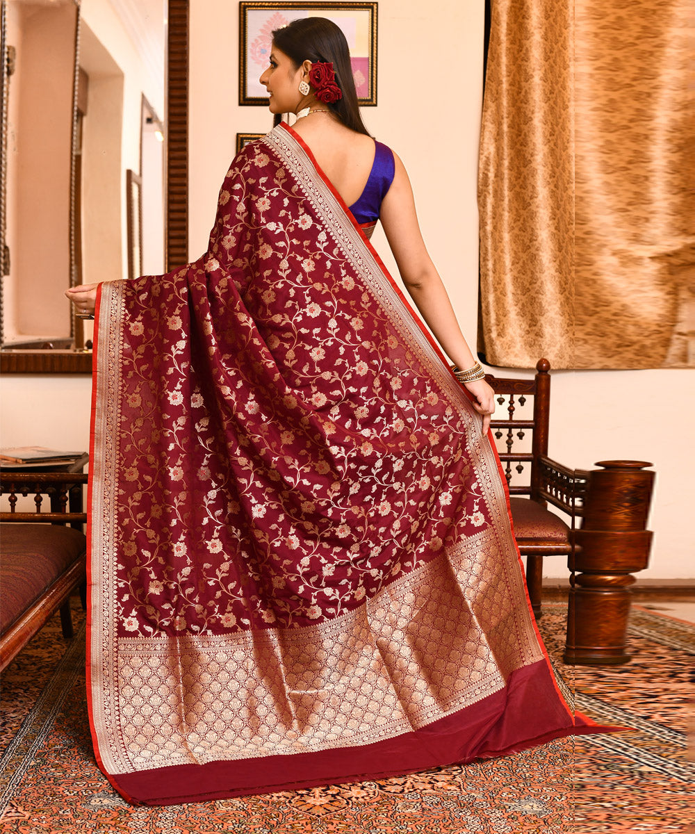 Wine colour silk handwoven banarasi saree