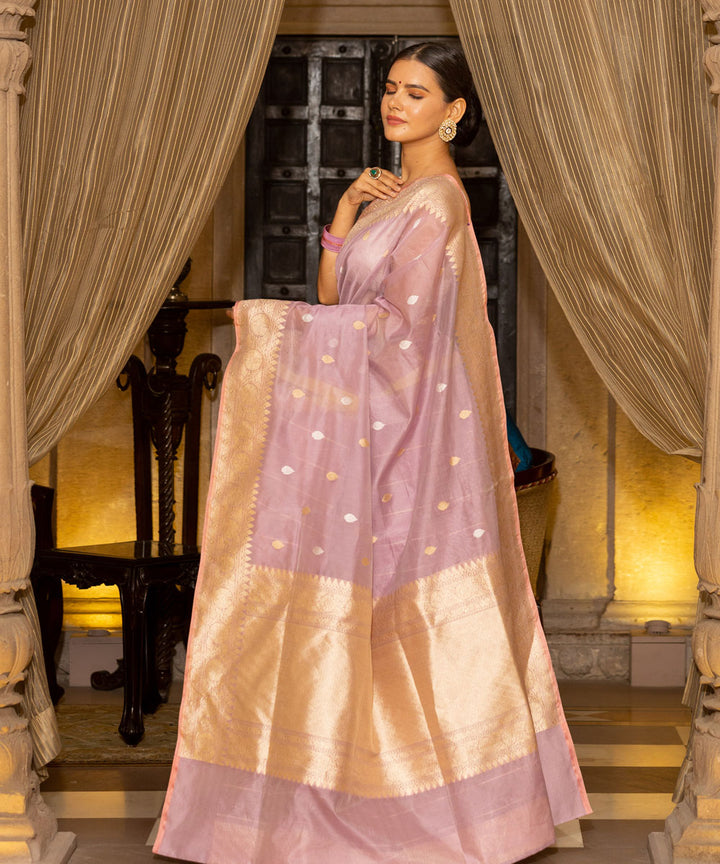 Beige handwoven silk banarasi saree