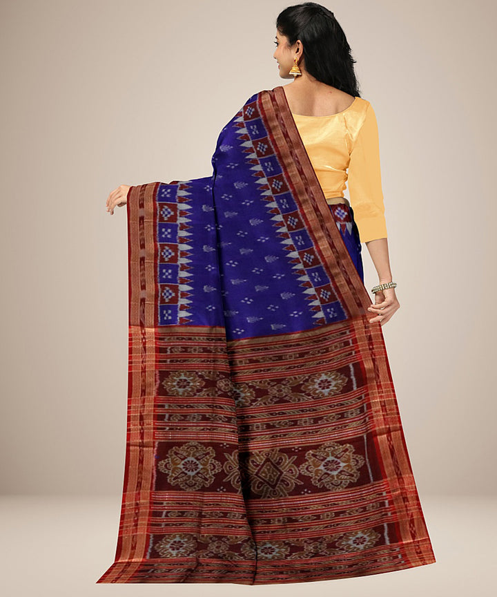 Navy blue black silk handwoven pasapalli border khandua saree