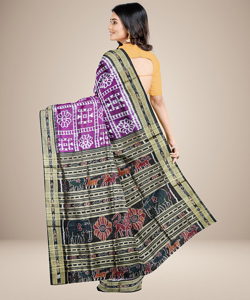 Purple black nabakothi silk handwoven khandua saree