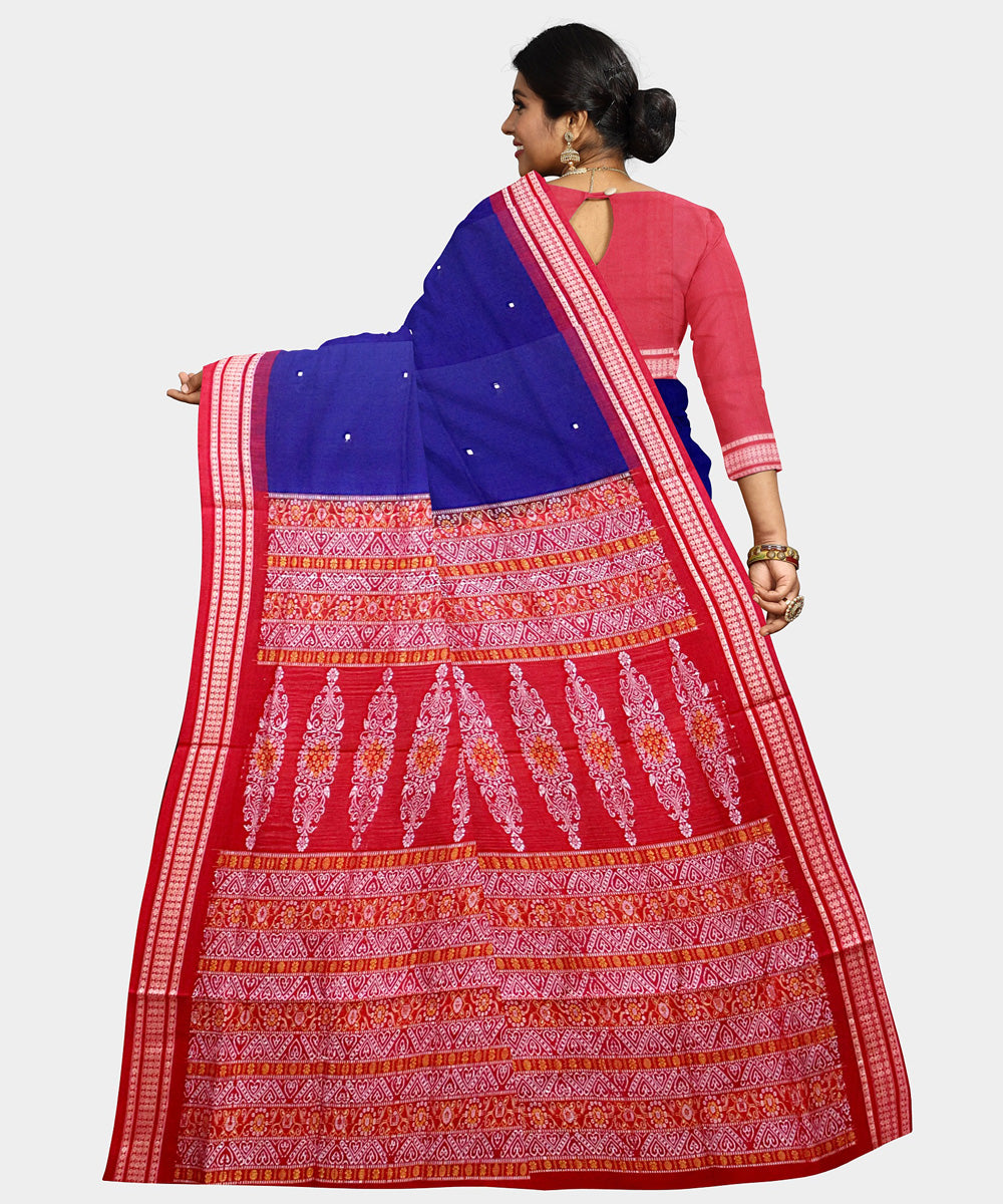 Navy blue red cotton handwoven bomkai saree