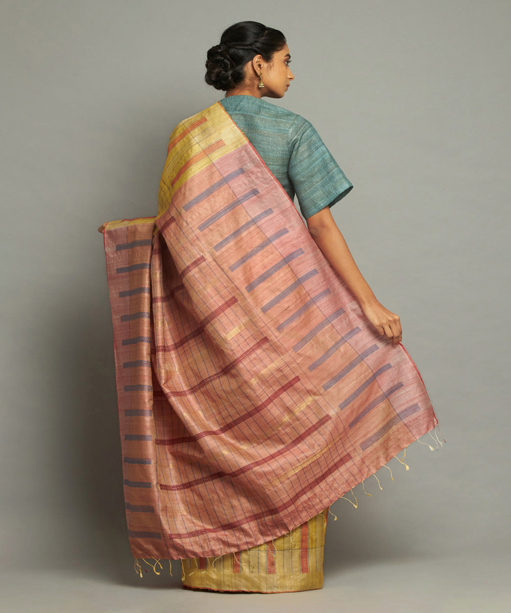 Yellow tussar silk hand loom chhattisgarh kosa saree