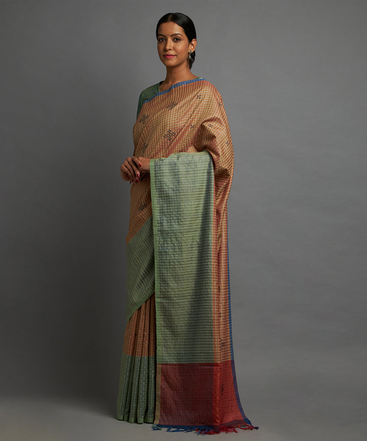 Sepia green kosa handloom chhattisgarh silk saree