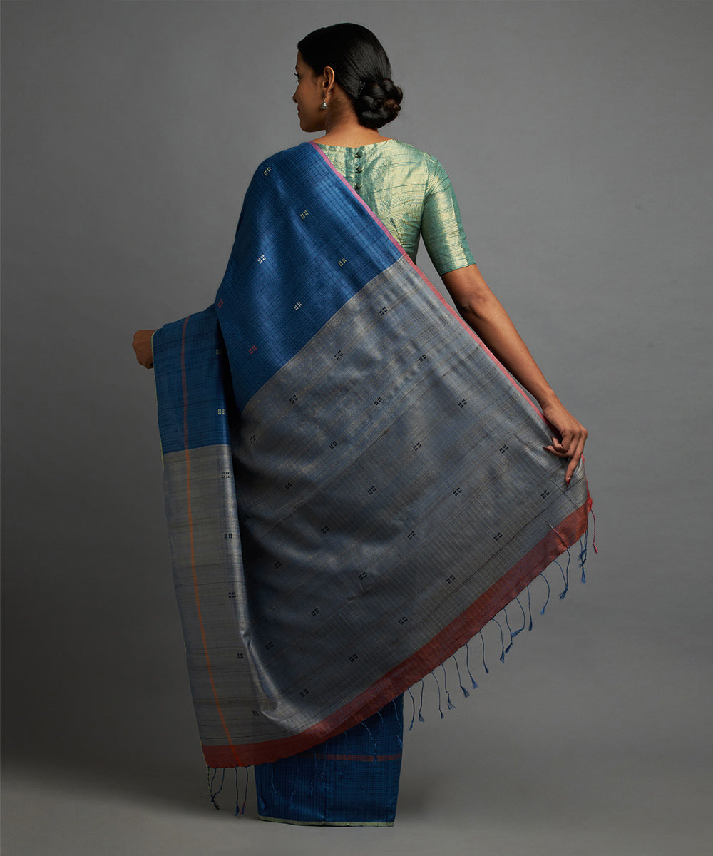 Egyptian blue kosa handloom chhattisgarh silk saree