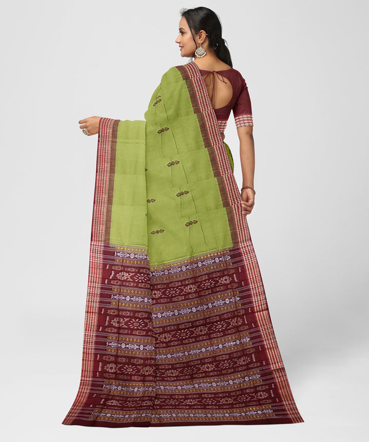 Old moss green dark sienna cotton handwoven bomkai saree