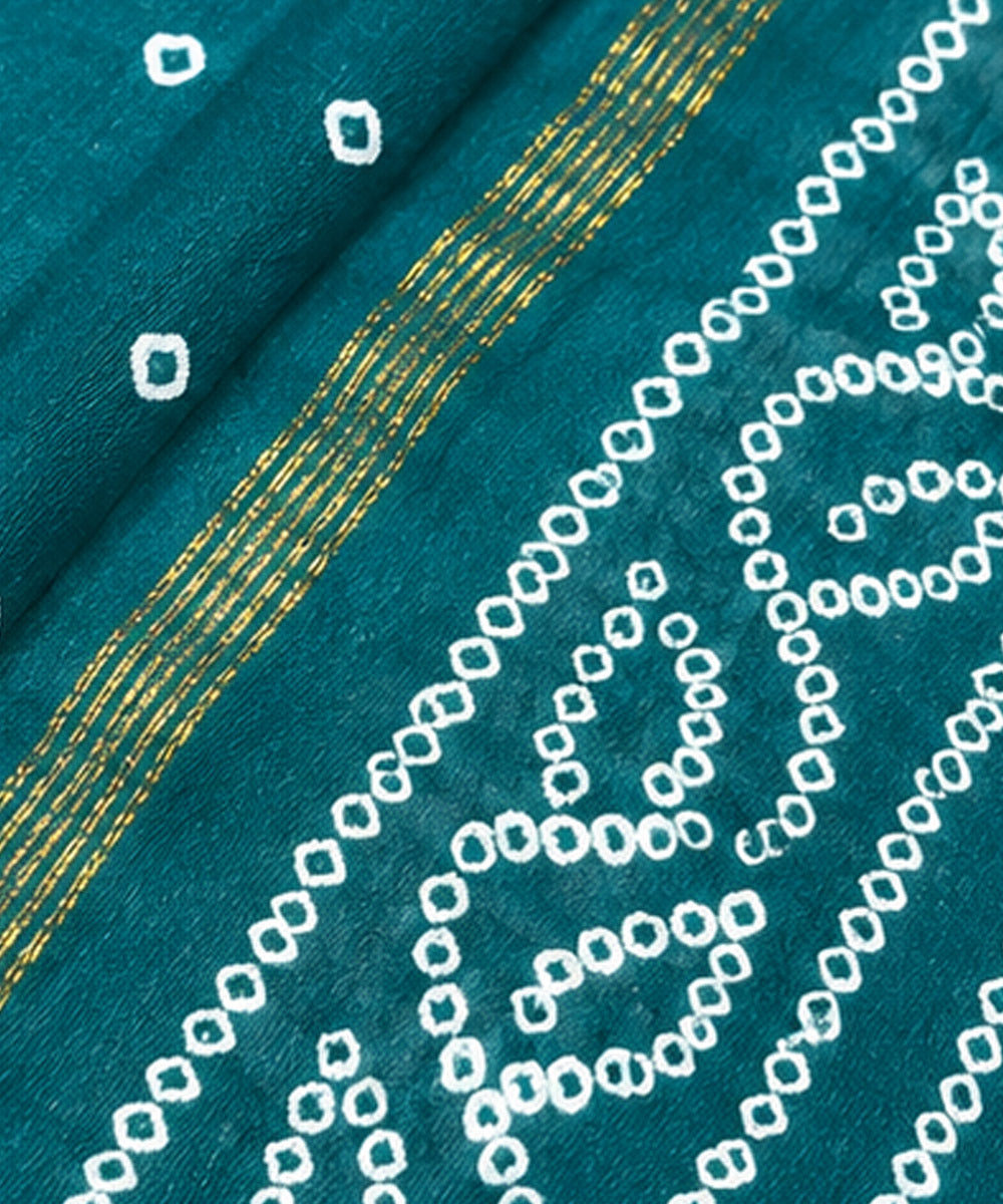 Dark green bhandhej cotton silk saree
