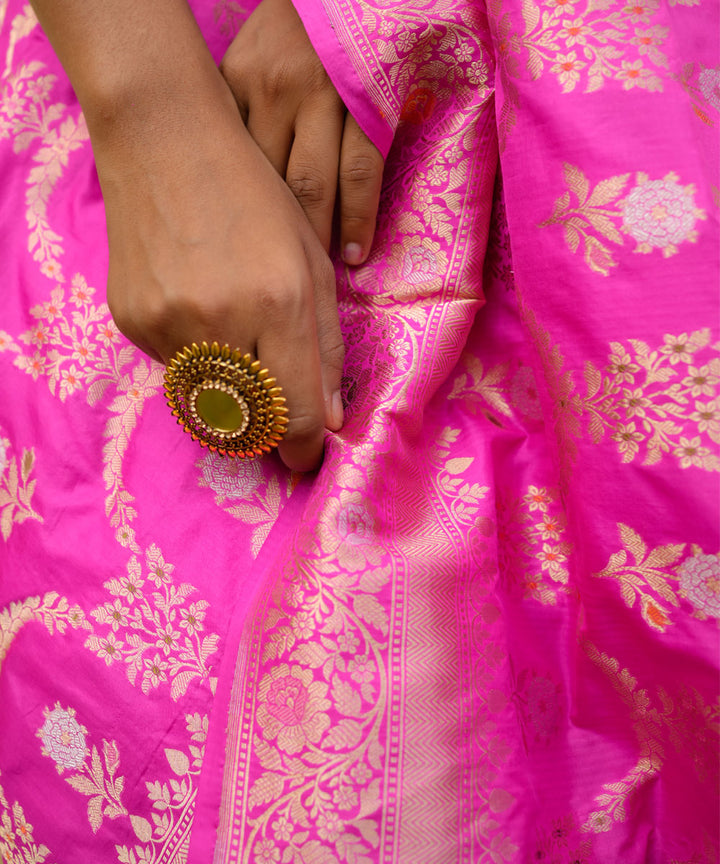 Rani pink silk handwoven banarasi saree