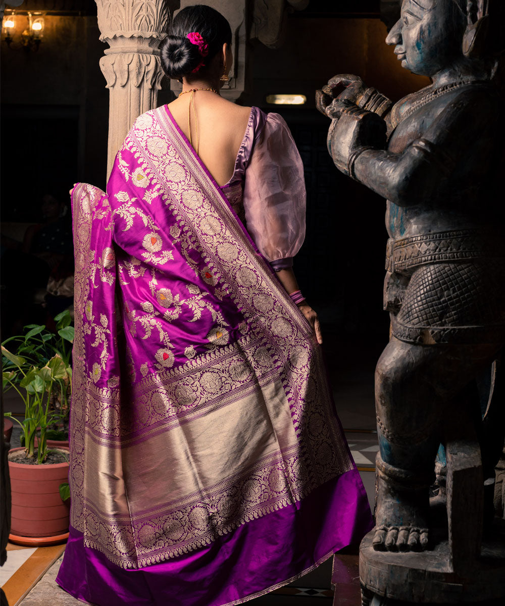 Purple jangla silk handwoven banarasi saree