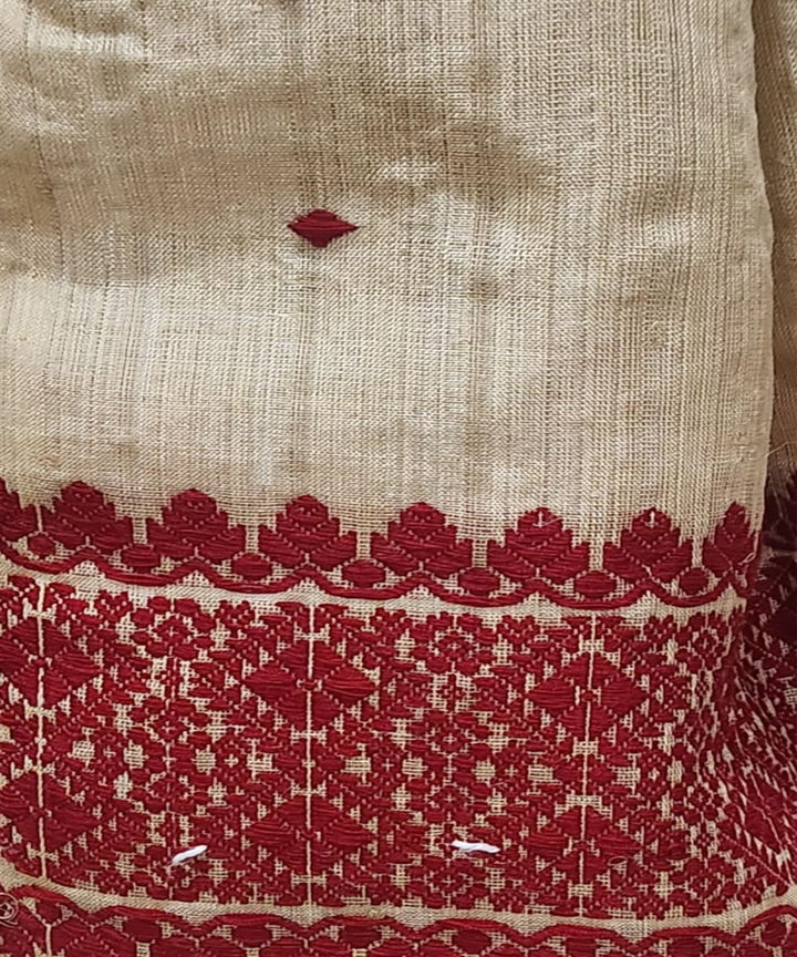 Beige red handloom silk assam stole