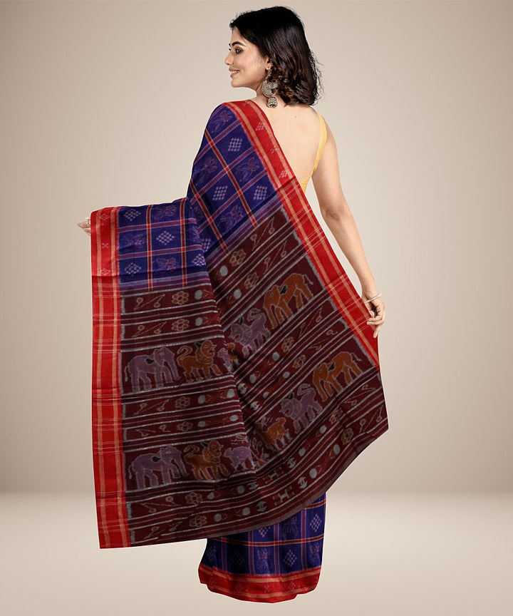 Navy blue maroon cotton handwoven nabakothi nuapatna saree