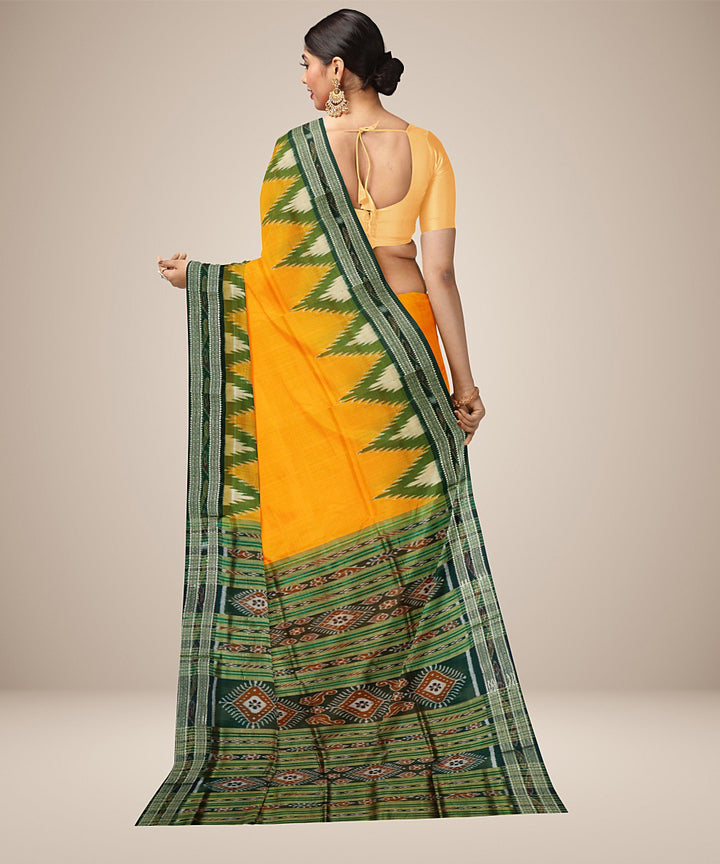 Yellow olive green silk handwoven khandua saree