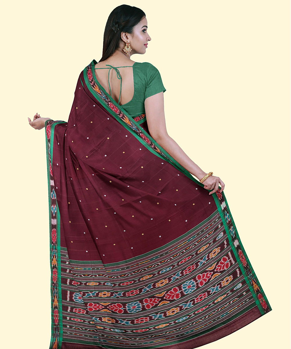 Maroon light green cotton handwoven nuapatna saree