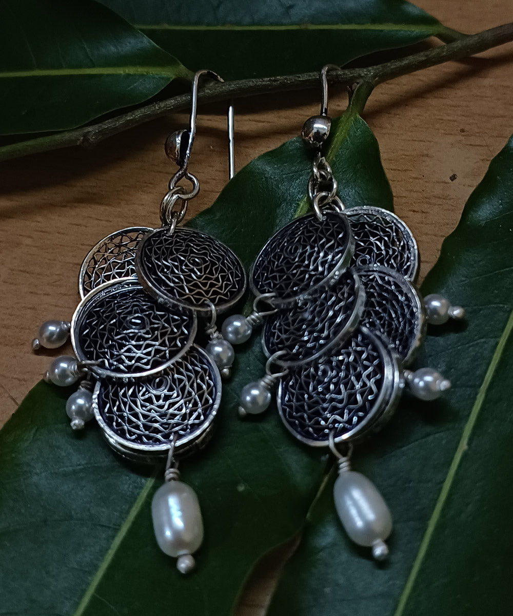 Silver oxidised filigree handcrafted earring