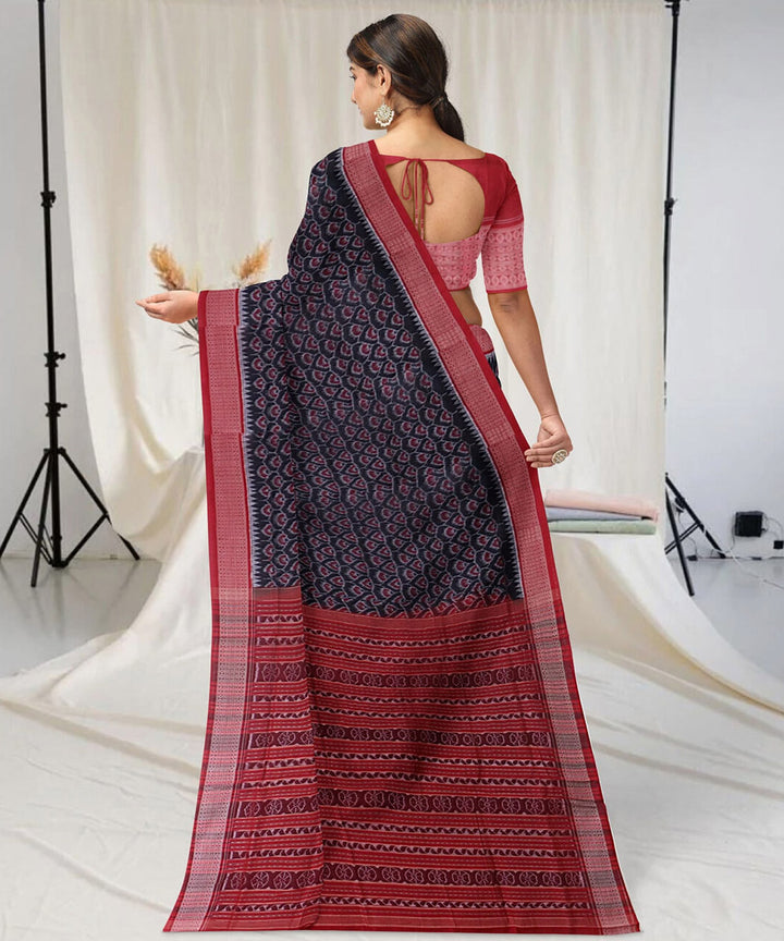 Black marron cotton handwoven sambalpuri saree