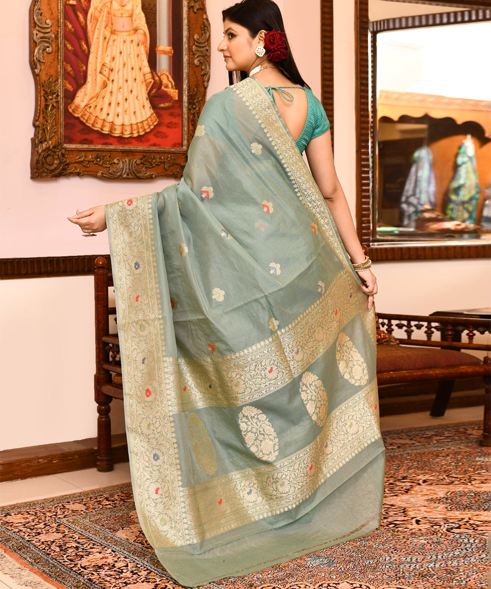 Sea green silk handwoven banarasi saree