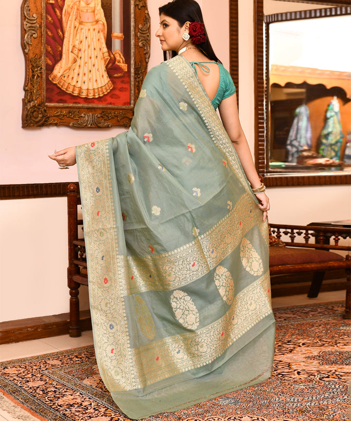 Sea green silk handwoven banarasi saree