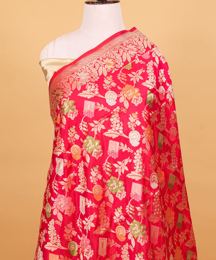 Rani pink jangla silk handwoven banarasi saree