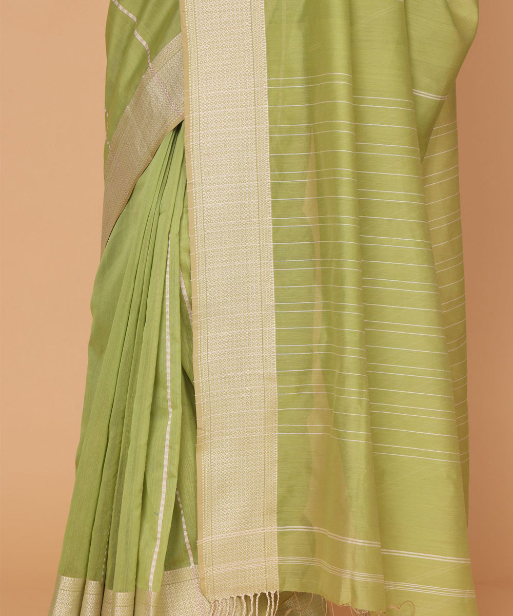 Olive green green cotton silk handloom maheshwari saree