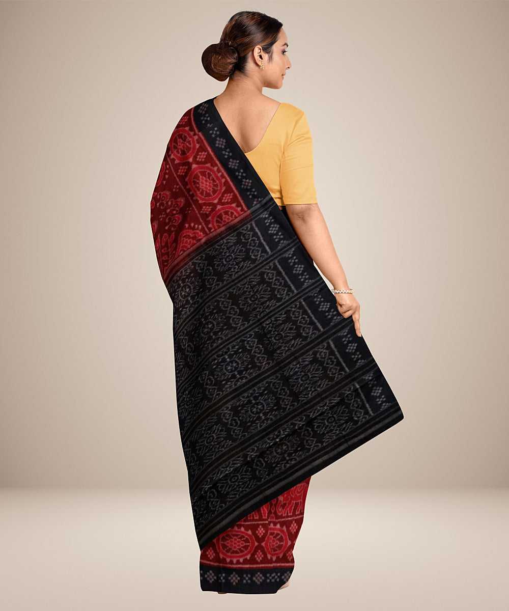 Maroon black pasapalli cotton handwoven nuapatna saree