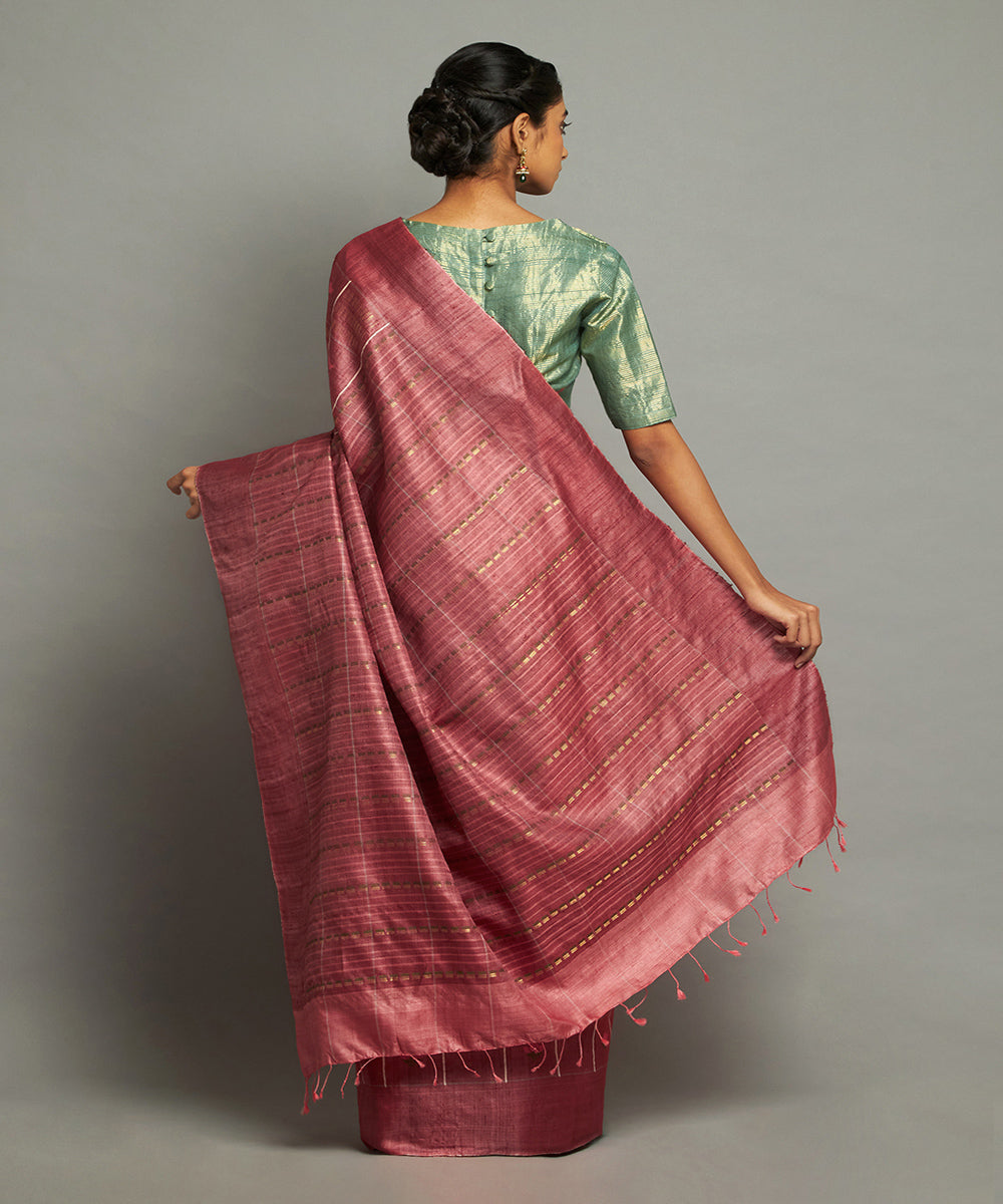 Maroon tussar silk handloom chhattisgarh kosa saree