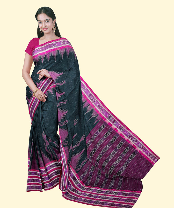 Dark green purple cotton handwoven nuapatna saree