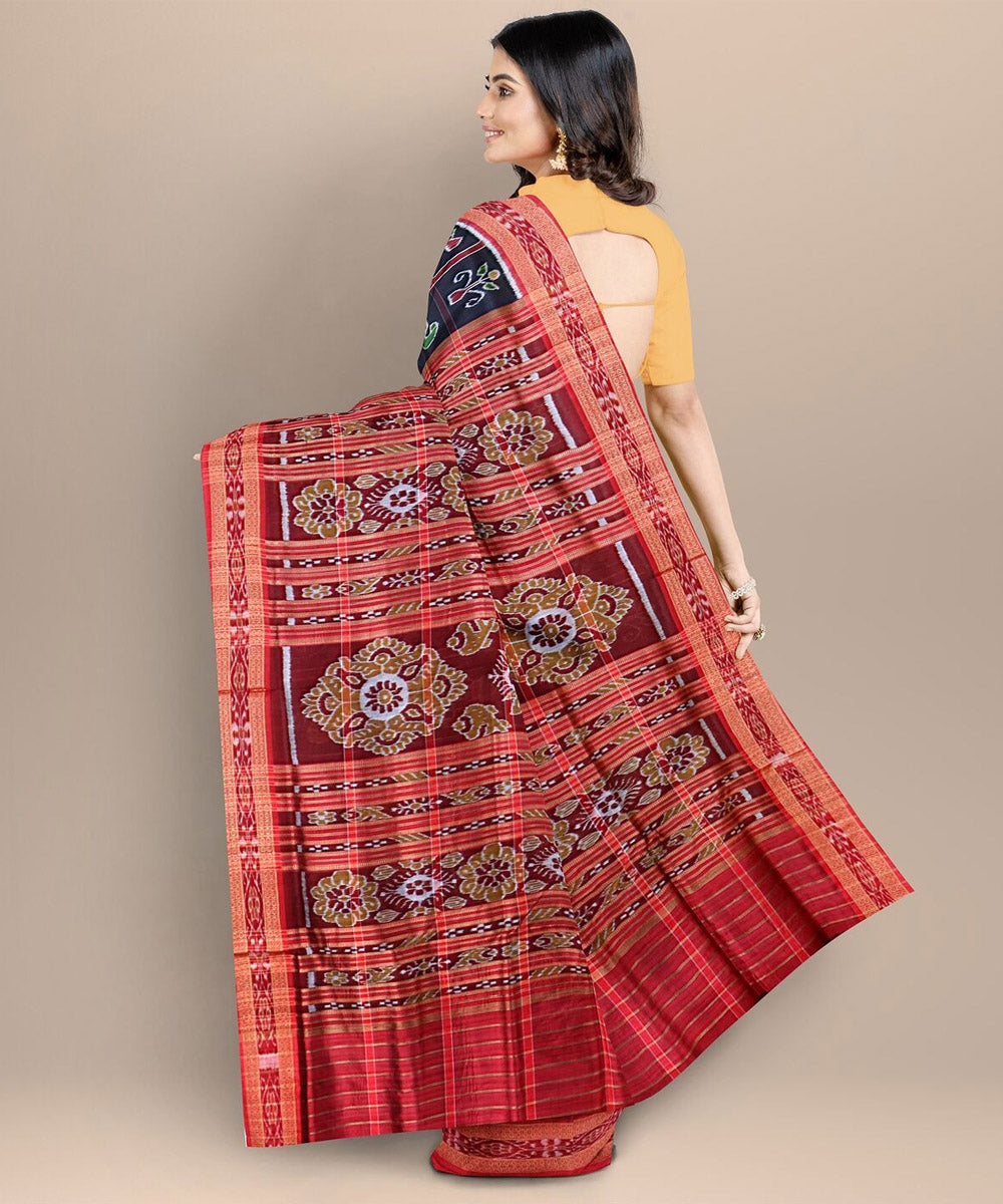 Black red silk handwoven khandua saree