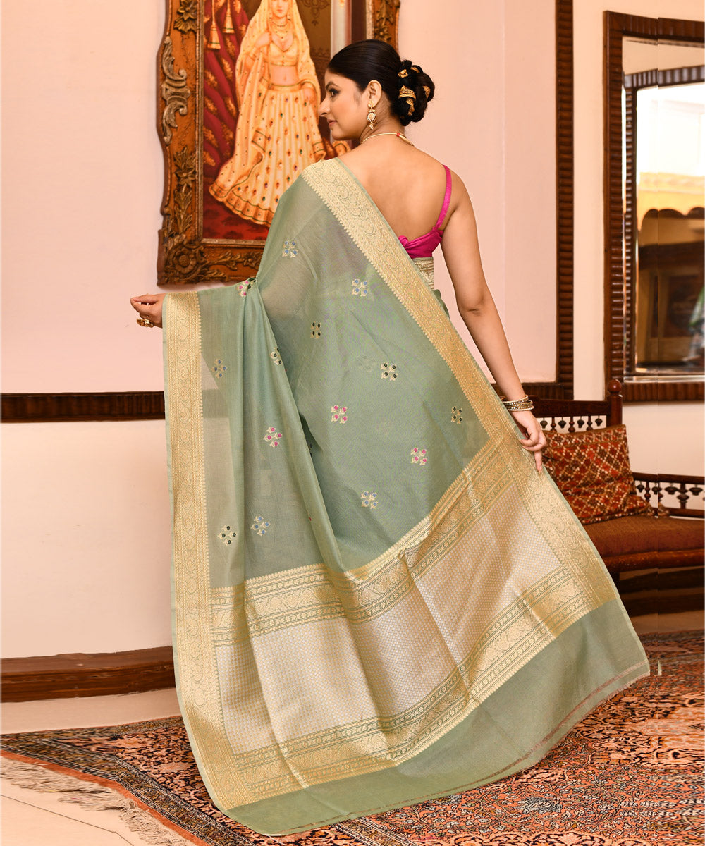 Dusky green silk handwoven banarasi saree