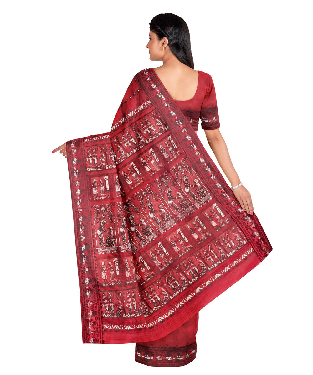 Maroon silk handwoven baluchari saree