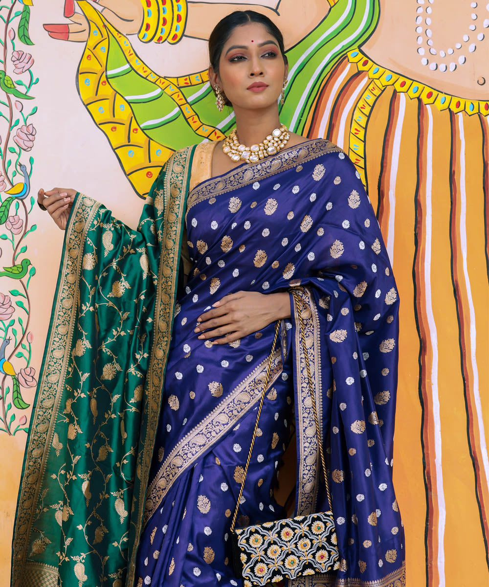 Royal blue silk handwoven banarasi saree