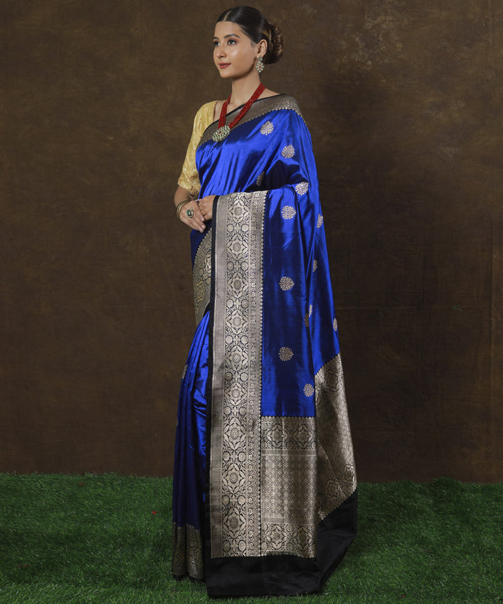 Navy blue silk handwoven banarasi saree