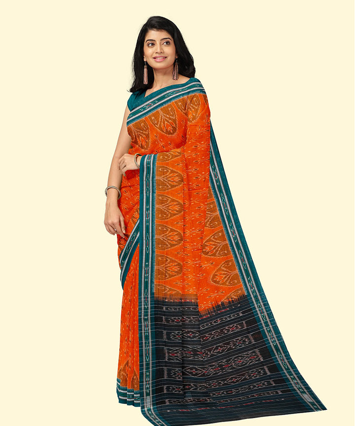 Orange black handwoven cotton nuapatna saree