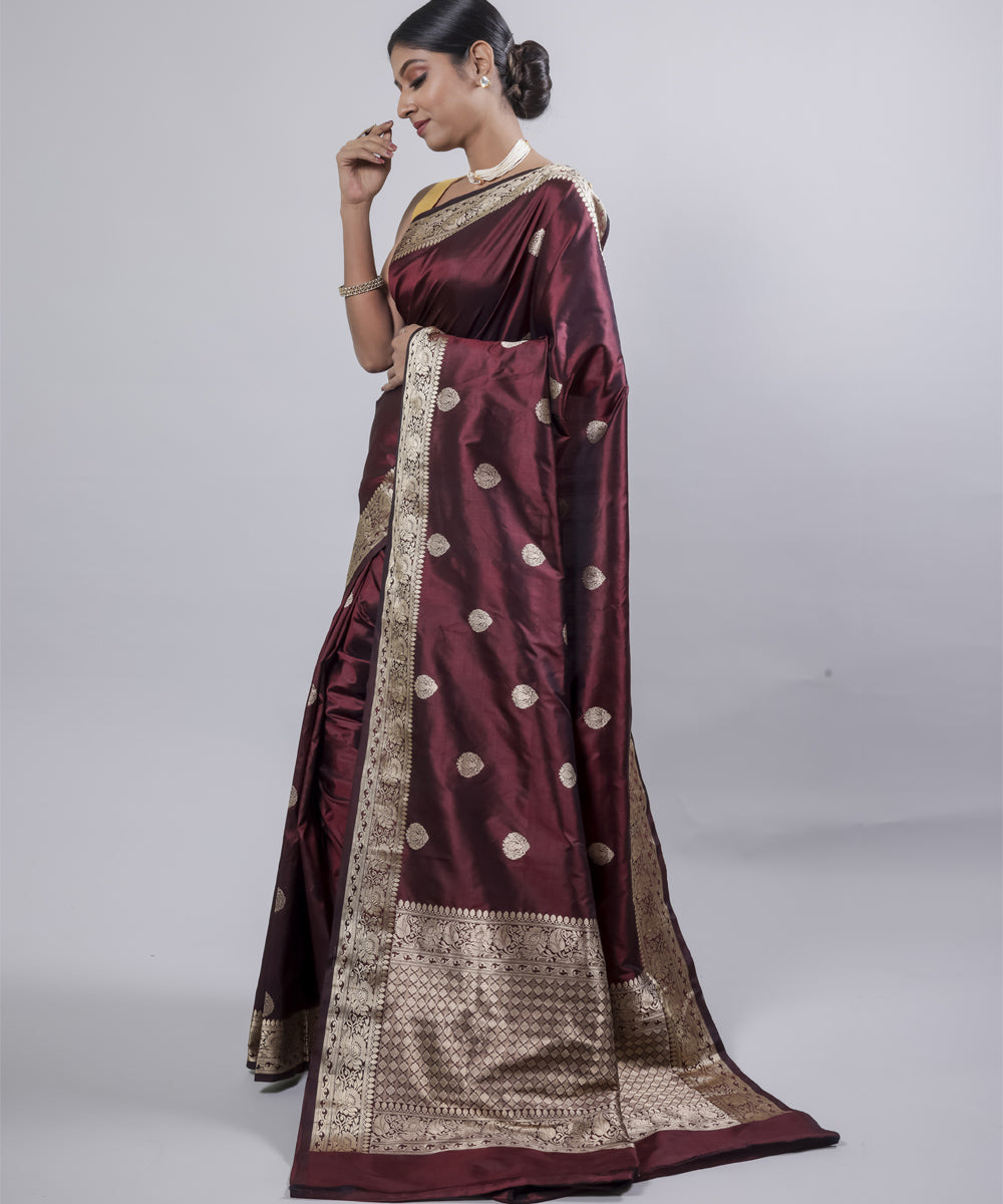 Maroon handwoven banarasi silk saree