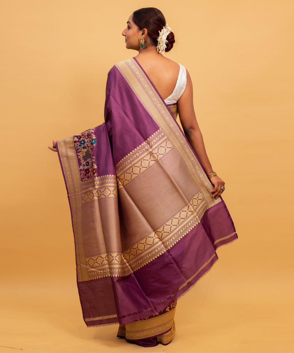 Magenta plain silk handwoven banarasi saree