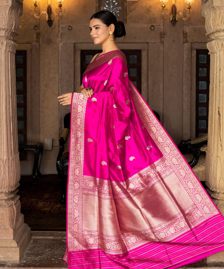 Pink handwoven banarasi silk saree