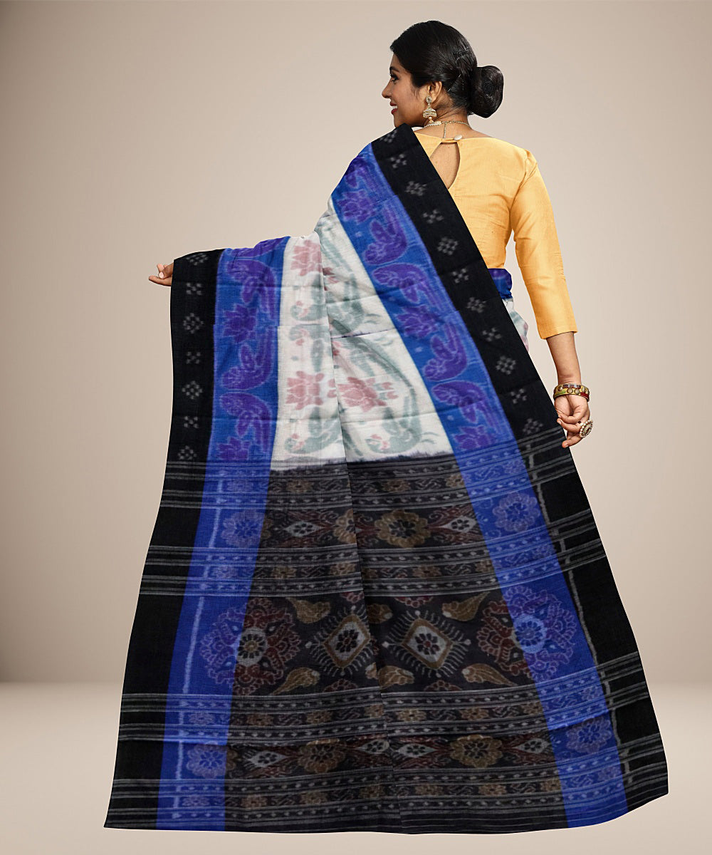 White black flower design cotton handwoven nuapatna saree
