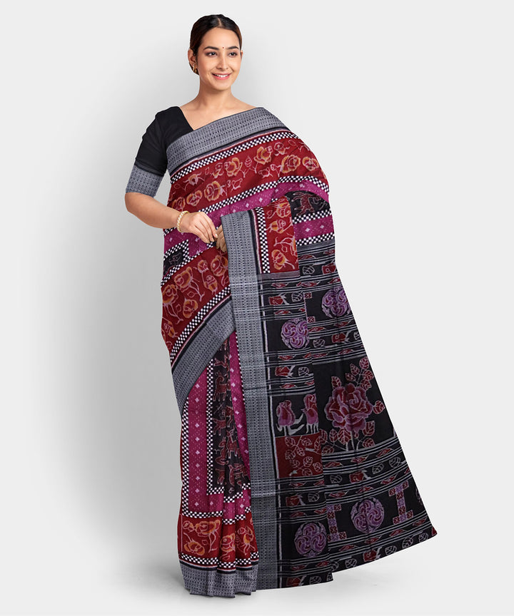 Persian plum black cotton handwoven sambalpuri saree