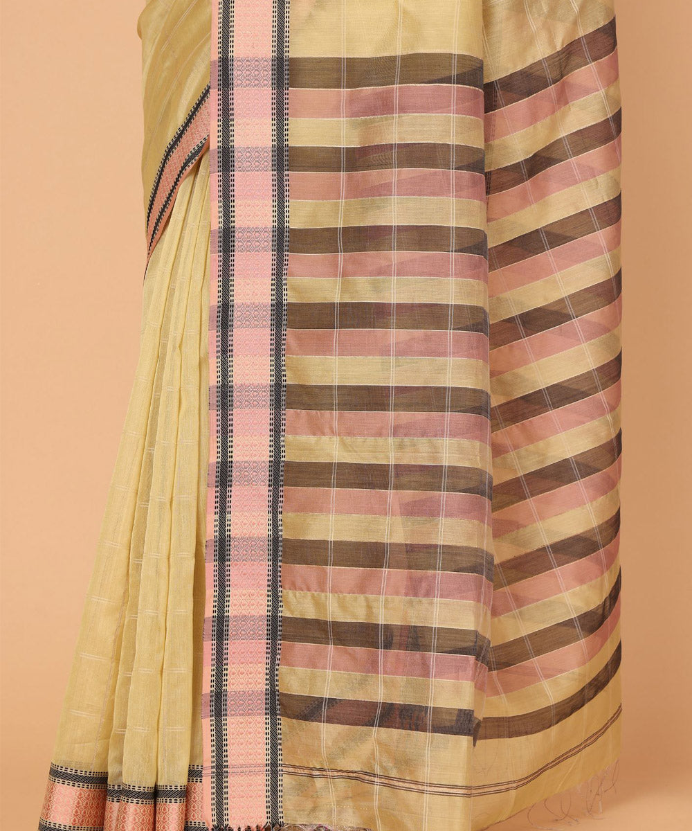 Gold striped pallu cotton silk handloom maheshwari saree