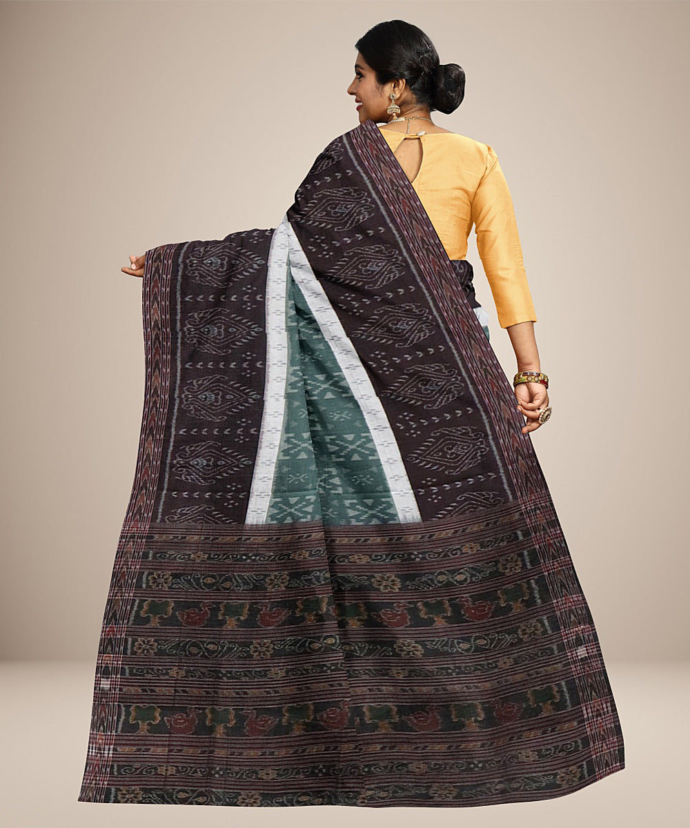 Celadon green black cotton handwoven nuapatna saree