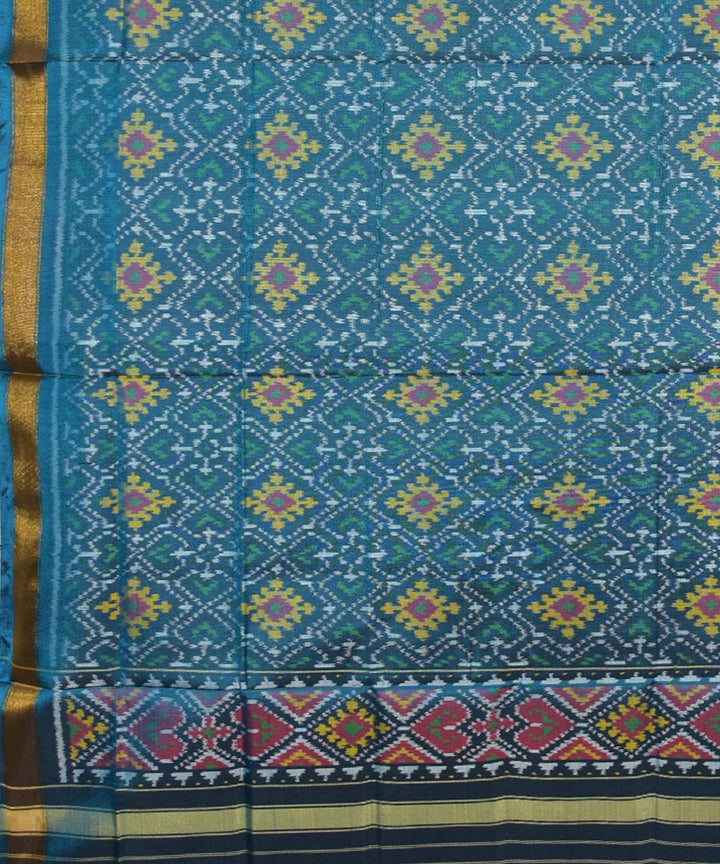 Turquoise yellow handwoven silk patola dupatta