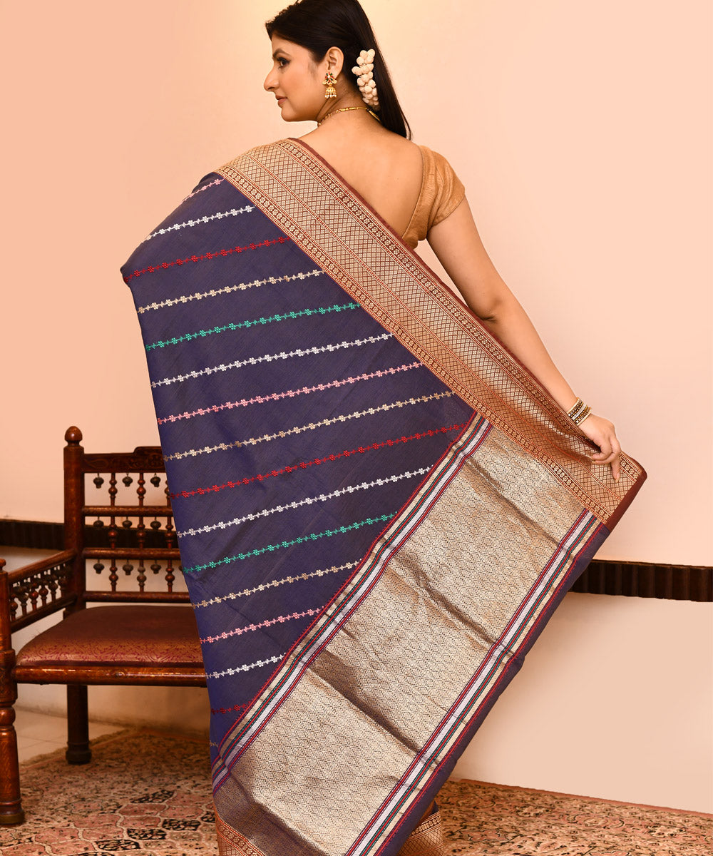 Greish blue silk handwoven banarasi saree