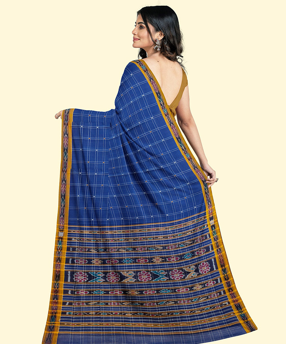 Navy blue yellow handwoven cotton nuapatna saree