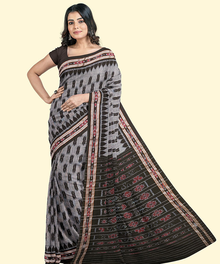 Grey black cotton handwoven nuapatna saree