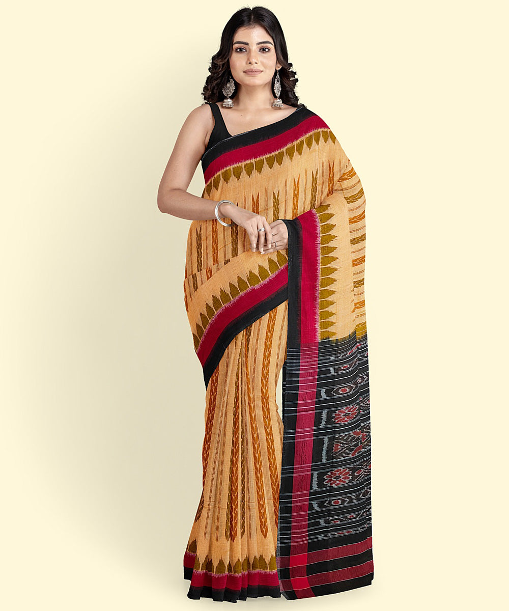 Orange black cotton handwoven nuapatna saree