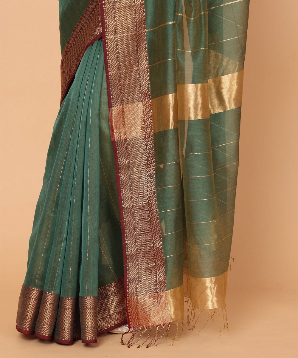 Green handloom maheshwari cotton silk saree