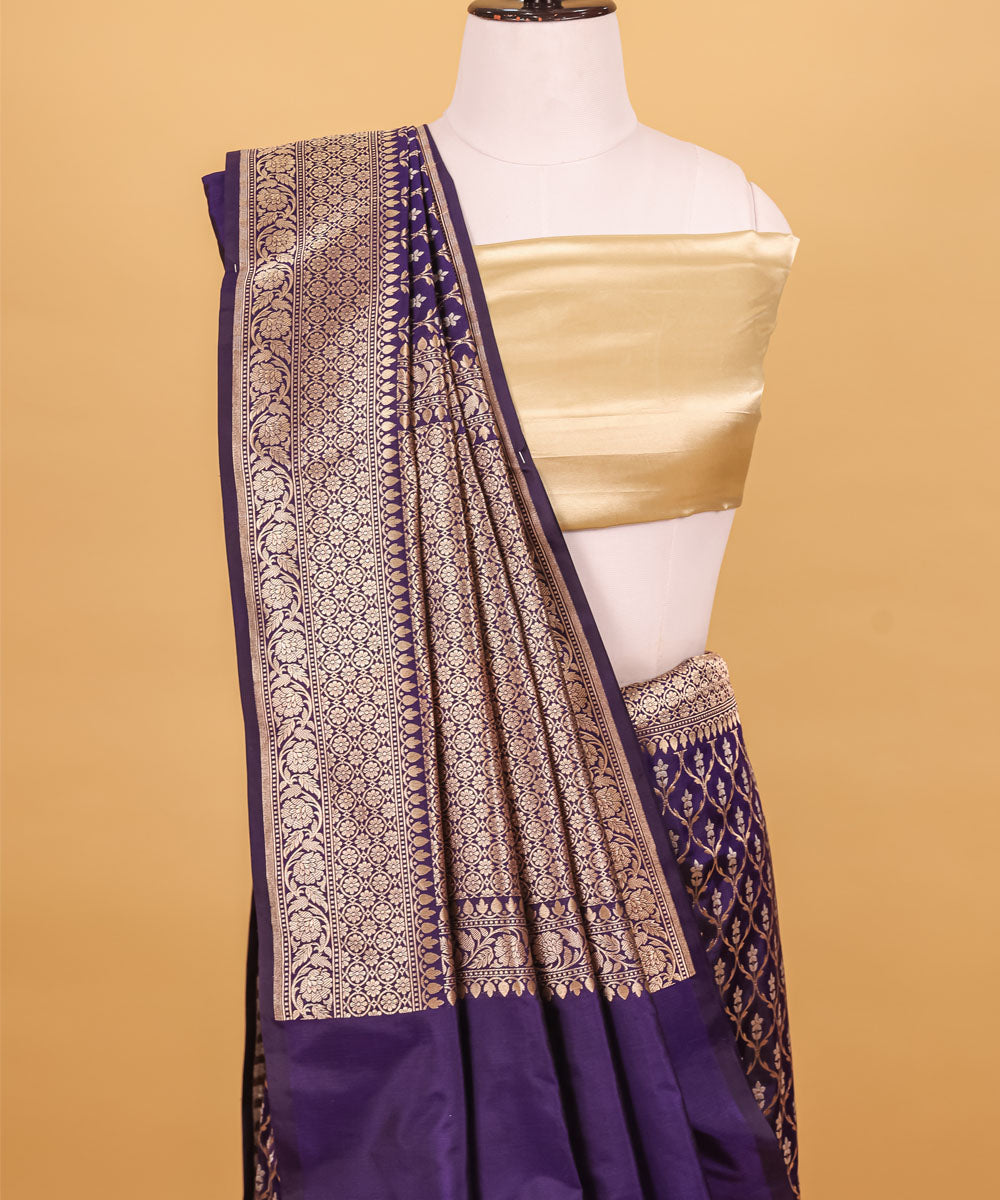 Royal blue jangla silk handwoven banarasi saree