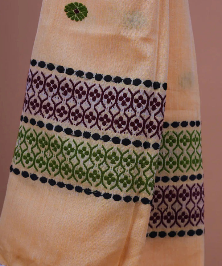 Peach multicolor handloom cotton assam stole