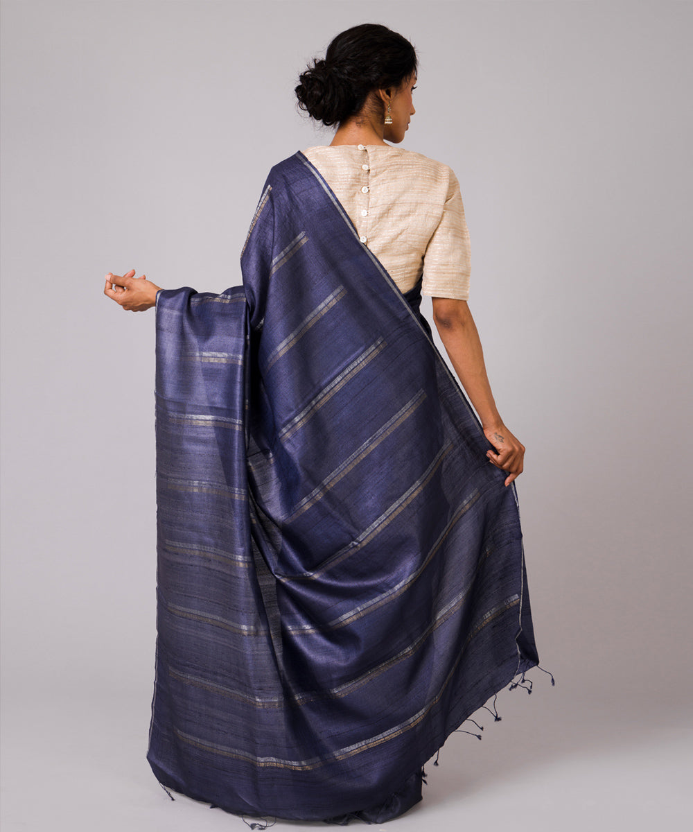 Deep blue kosa chhattisgarh silk handloom saree