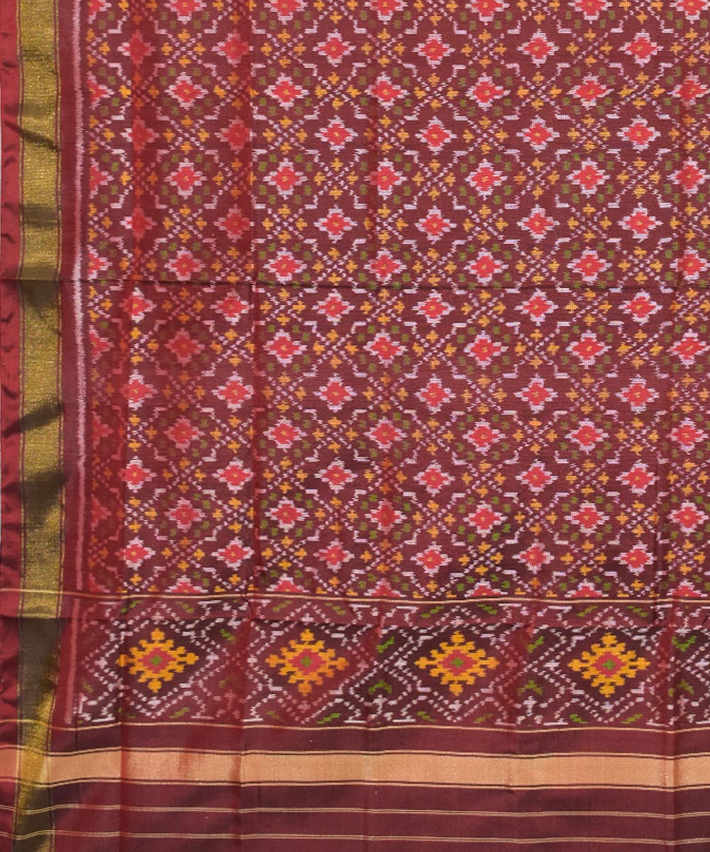 Brown mustard handwoven silk patola dupatta